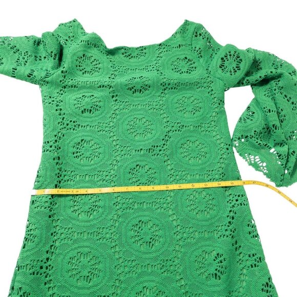 Judith March Green Crochet Knit Dress Bell Sleeve SZ S Boho - Picture 7 of 12